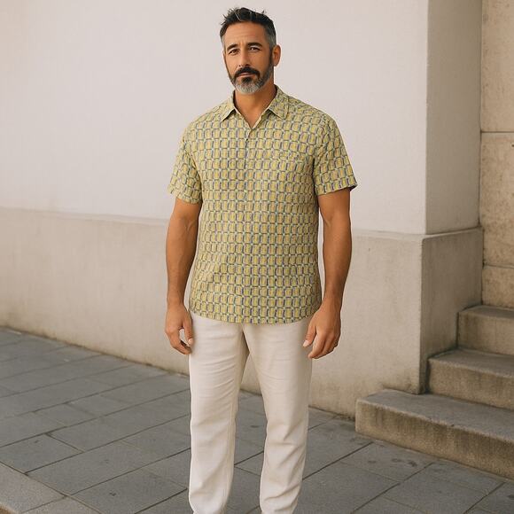 FIRETHORN Men’s Medium Casual SILK Button Down Shirt - Picture 1 of 3